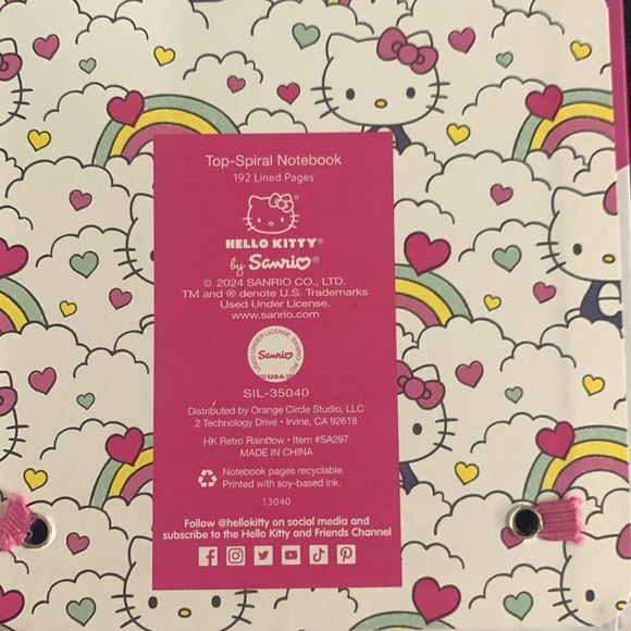 Hello Kitty Pink Be Yourself Top Spiral 192 Lined Pages Notebook Note Pad - Picture 12 of 12